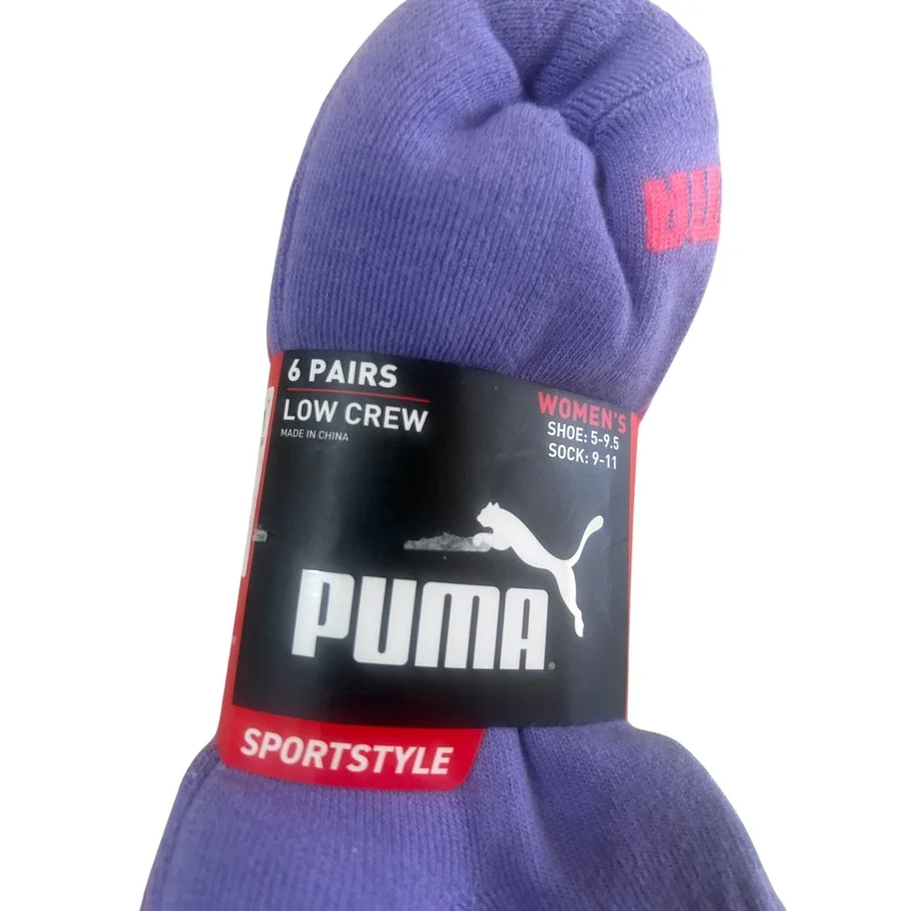 Puma Low Crew Socks Womens 9-11 Multicolor New 6 Pairs Sportstyle Arch Support